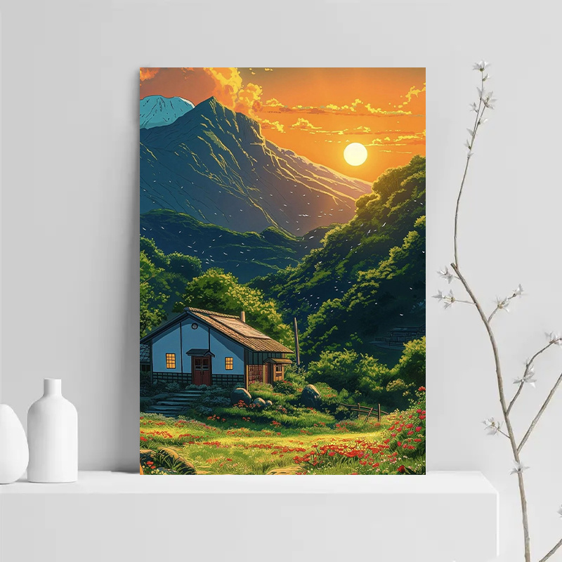 1pc Mountain Cabin Sunset Canv - Canvas Wrap Ready recensie en prijs